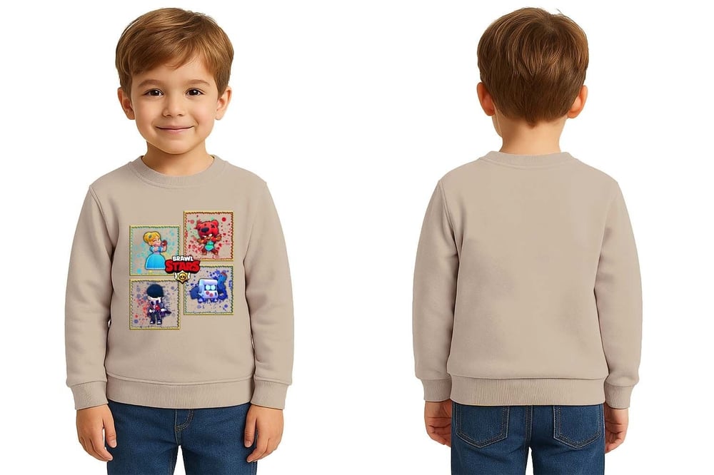 Unisex Brawl Stars Baskılı Çocuk Swaetshirt 3 İplik Şardonlu