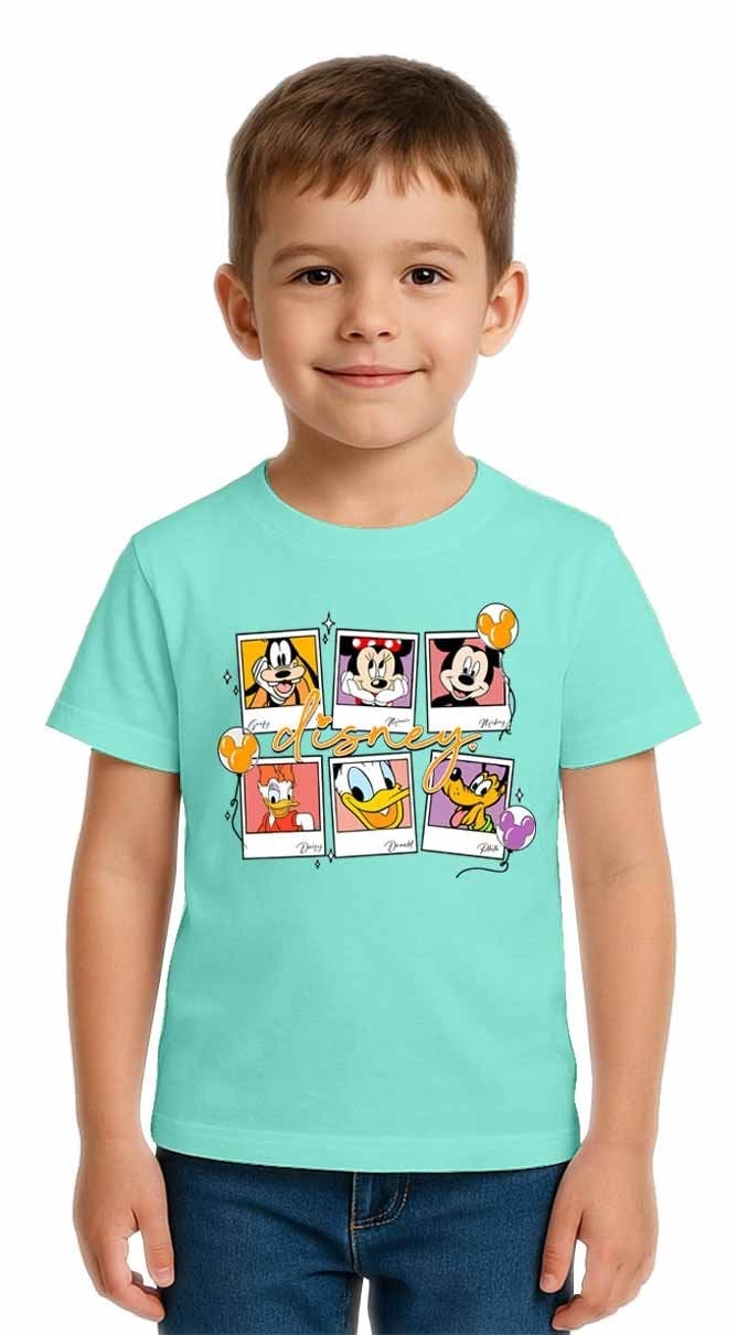 Unisex Disney Baskılı Çocuk Tişört pamuklu penye kumaş