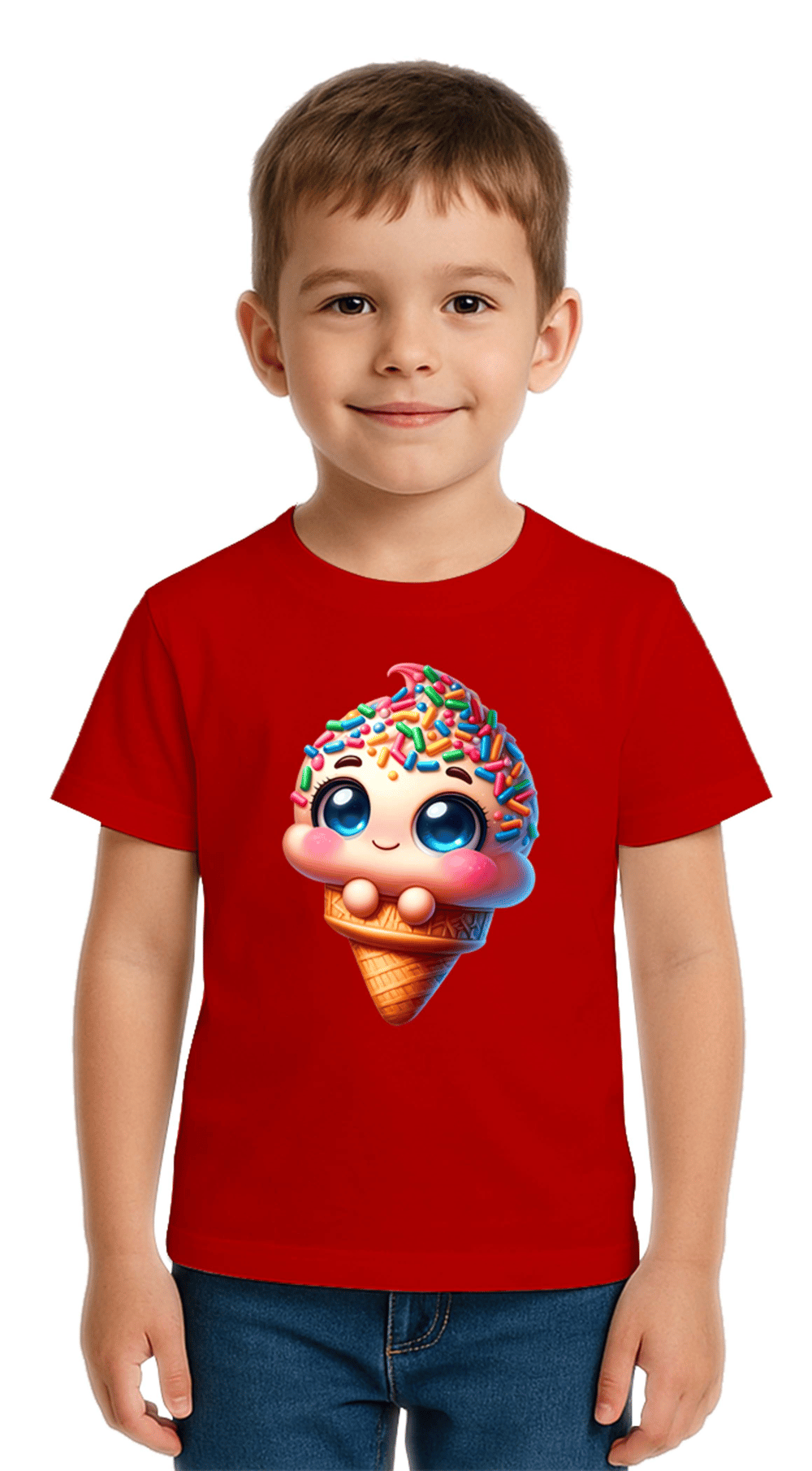 Unisex Dondurma Ice Cream Baskılı Çocuk Tişört pamuklu penye kumaş