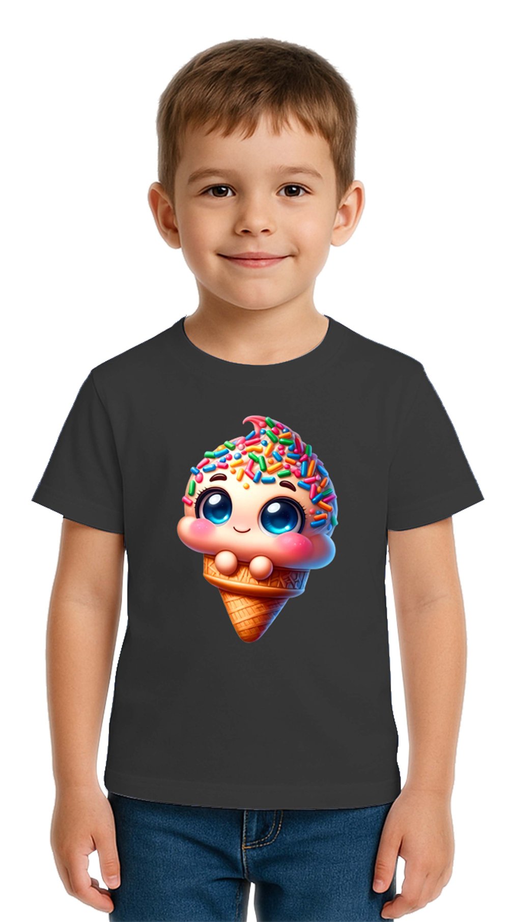 Unisex Dondurma Ice Cream Baskılı Çocuk Tişört pamuklu penye kumaş