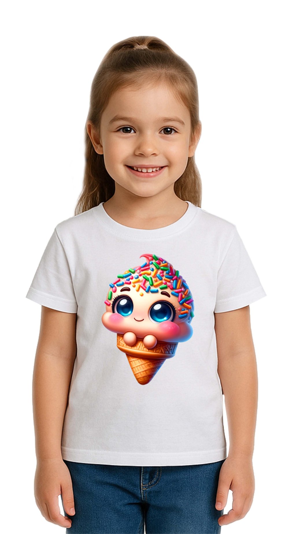 Unisex Dondurma Ice Cream Baskılı Çocuk Tişört pamuklu penye kumaş