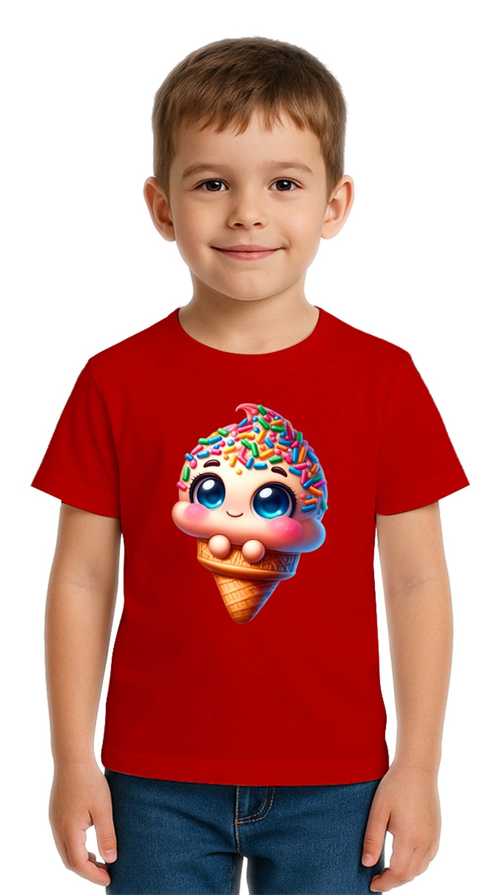 Unisex Dondurma Ice Cream Baskılı Çocuk Tişört pamuklu penye kumaş