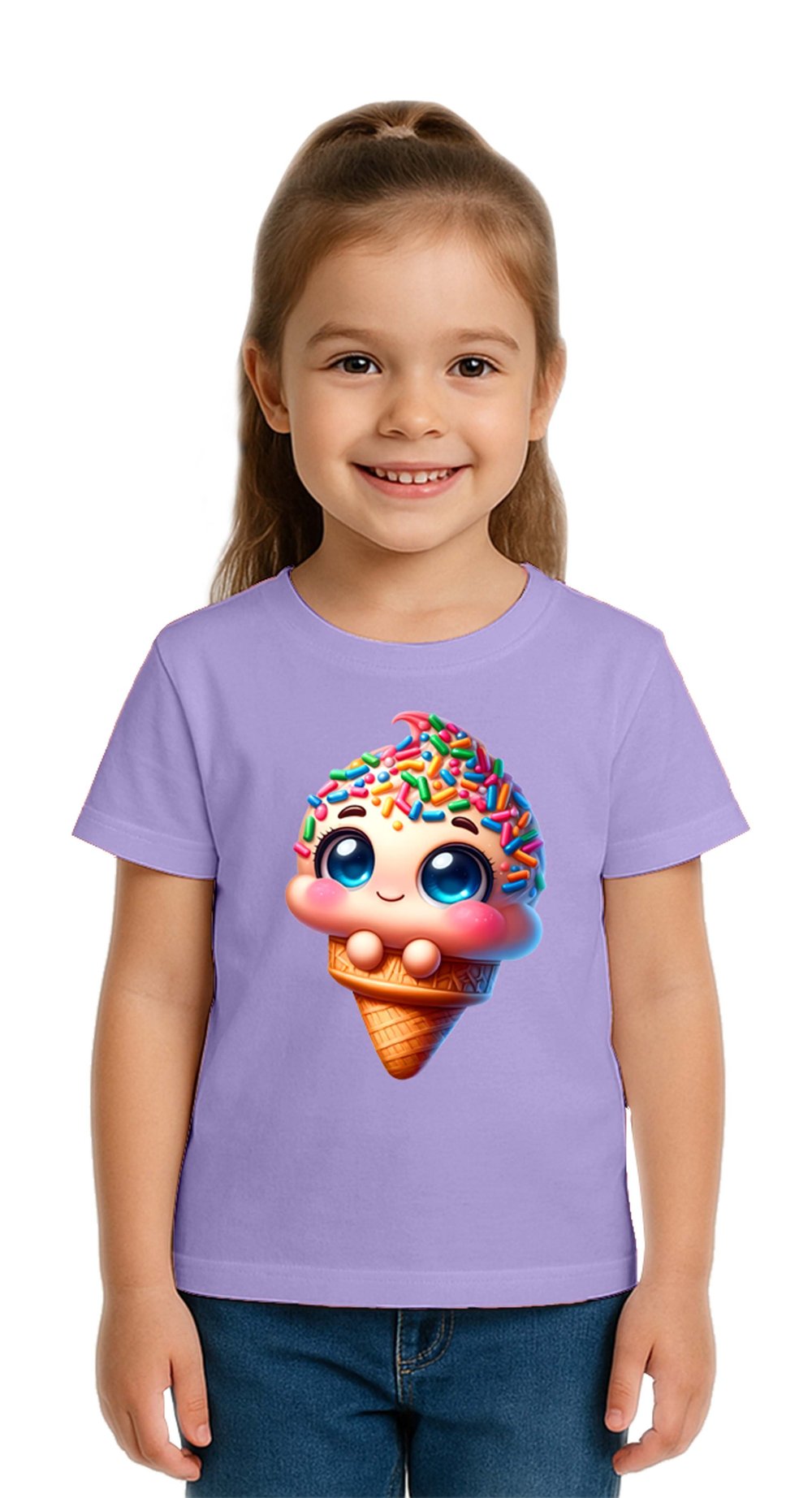 Unisex Dondurma Ice Cream Baskılı Çocuk Tişört pamuklu penye kumaş