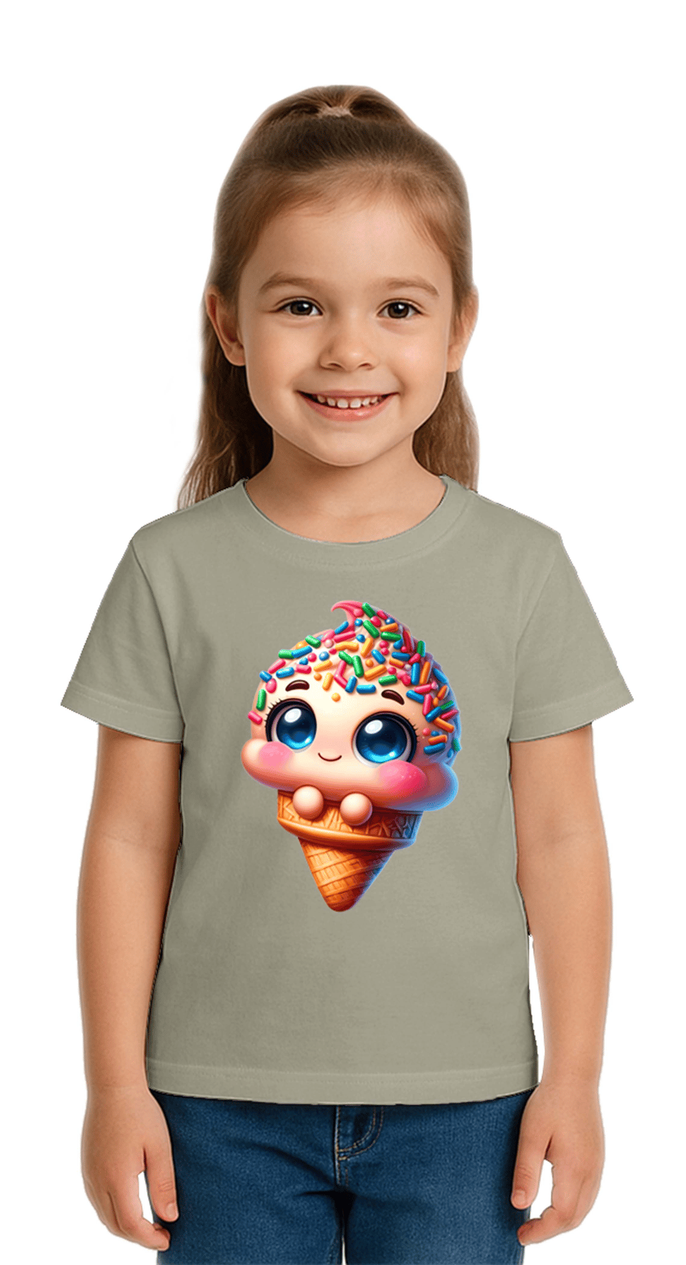 Unisex Dondurma Ice Cream Baskılı Çocuk Tişört pamuklu penye kumaş