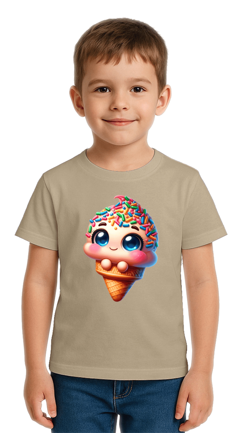 Unisex Dondurma Ice Cream Baskılı Çocuk Tişört pamuklu penye kumaş