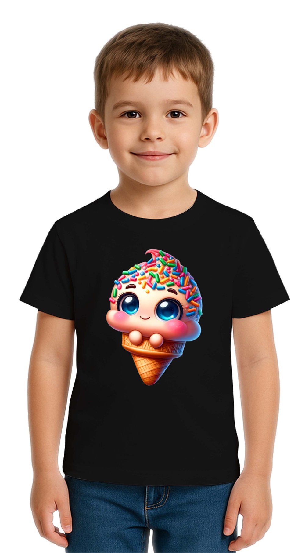 Unisex Dondurma Ice Cream Baskılı Çocuk Tişört pamuklu penye kumaş