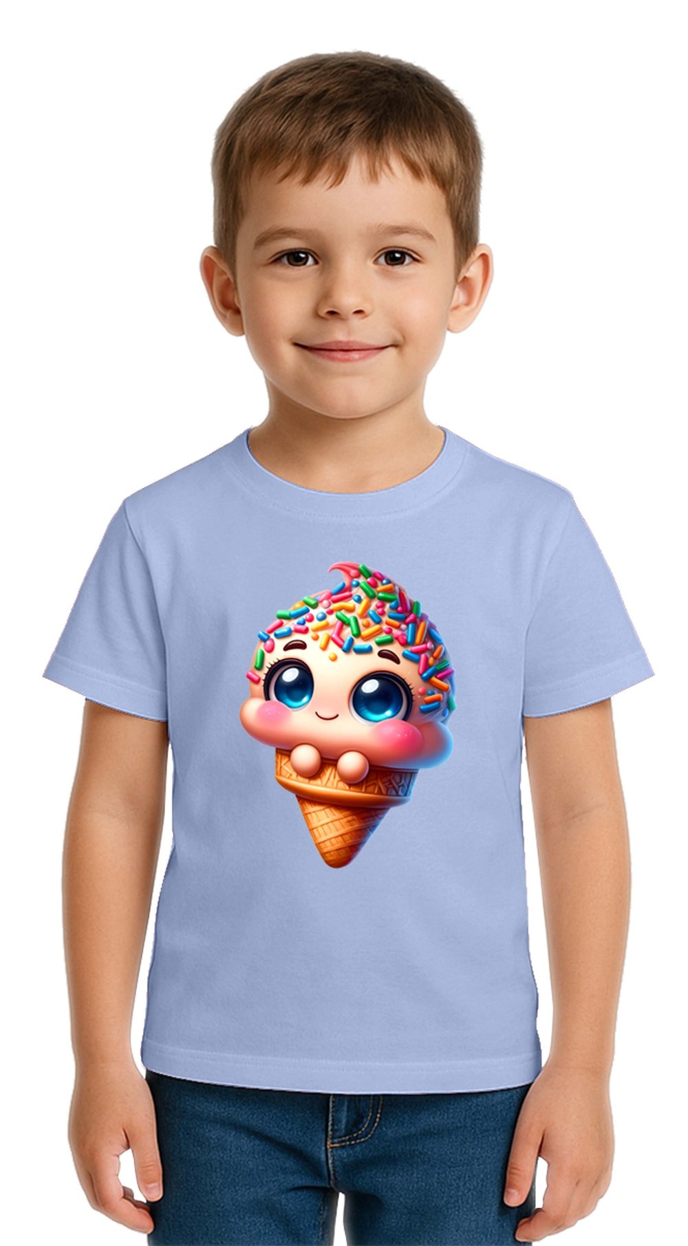 Unisex Dondurma Ice Cream Baskılı Çocuk Tişört pamuklu penye kumaş