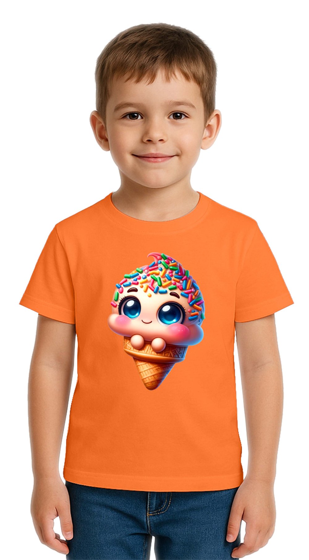 Unisex Dondurma Ice Cream Baskılı Çocuk Tişört pamuklu penye kumaş