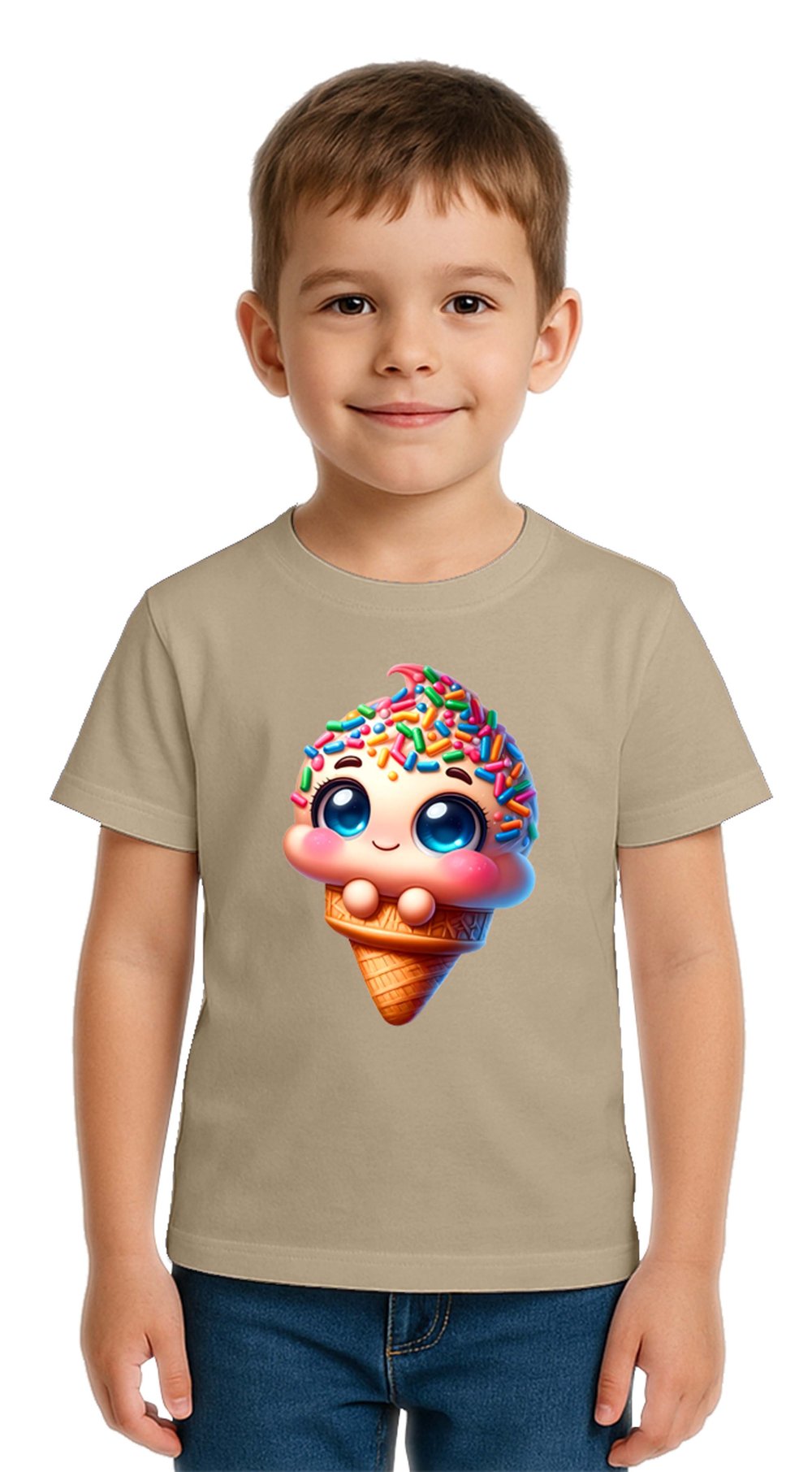 Unisex Dondurma Ice Cream Baskılı Çocuk Tişört pamuklu penye kumaş