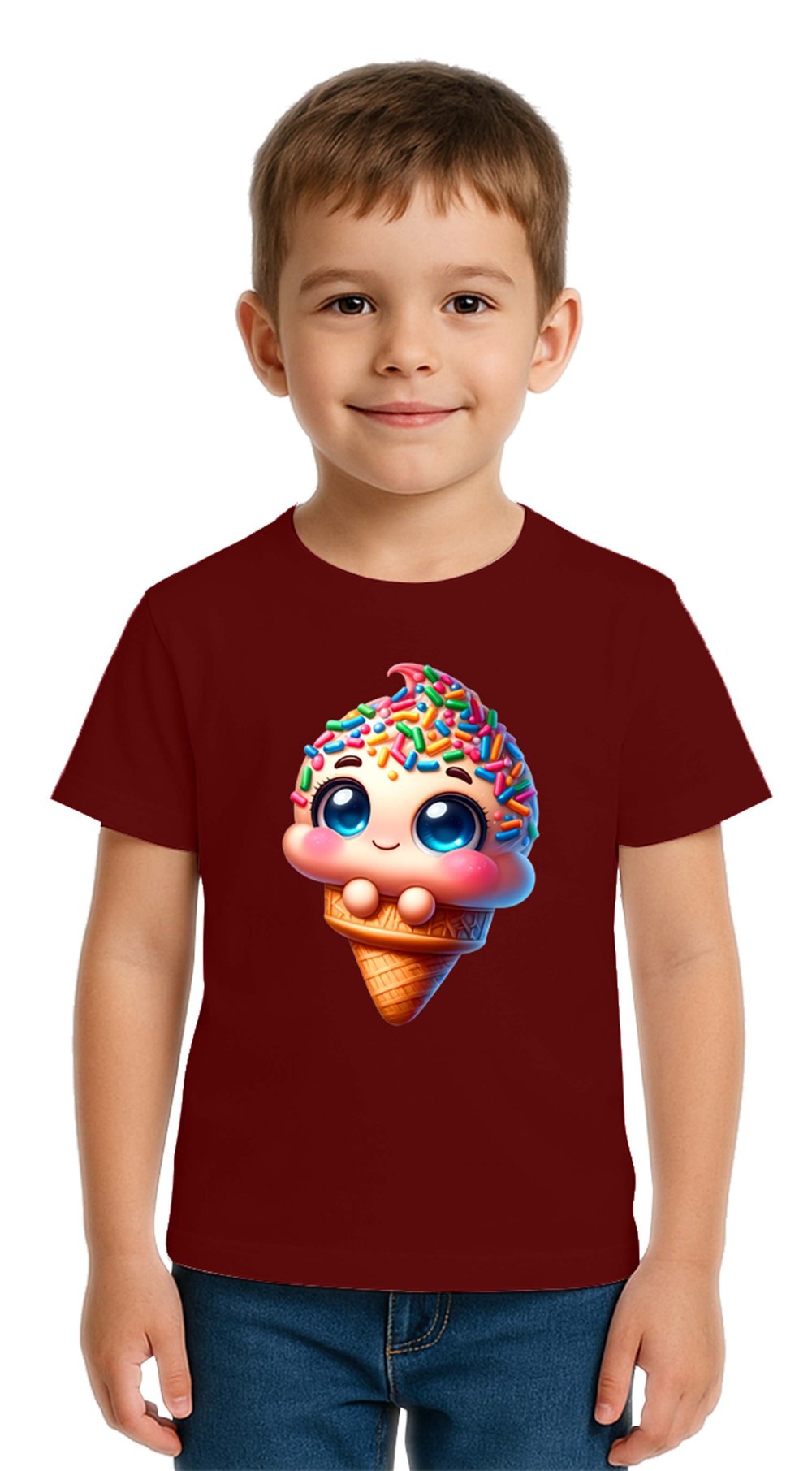 Unisex Dondurma Ice Cream Baskılı Çocuk Tişört pamuklu penye kumaş