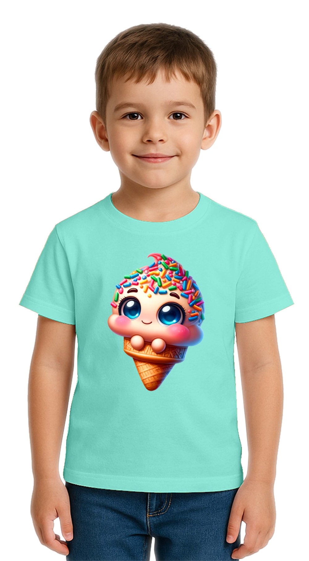 Unisex Dondurma Ice Cream Baskılı Çocuk Tişört pamuklu penye kumaş