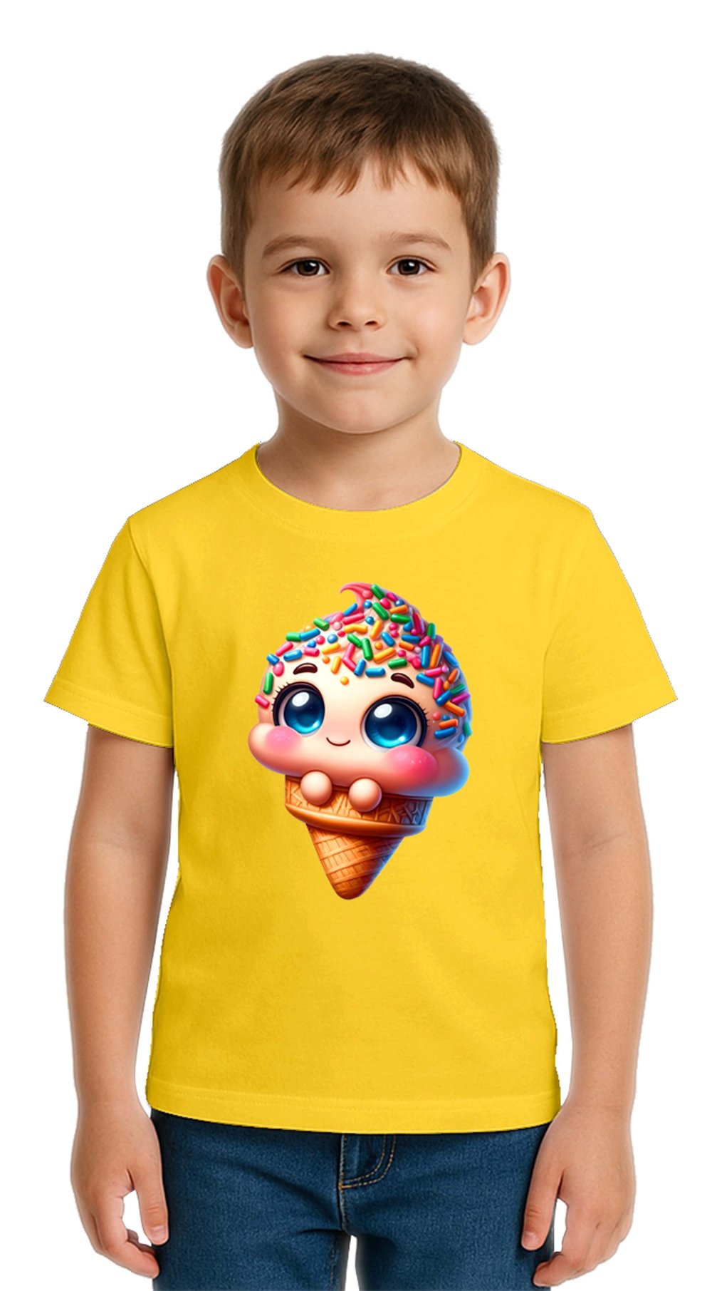 Unisex Dondurma Ice Cream Baskılı Çocuk Tişört pamuklu penye kumaş