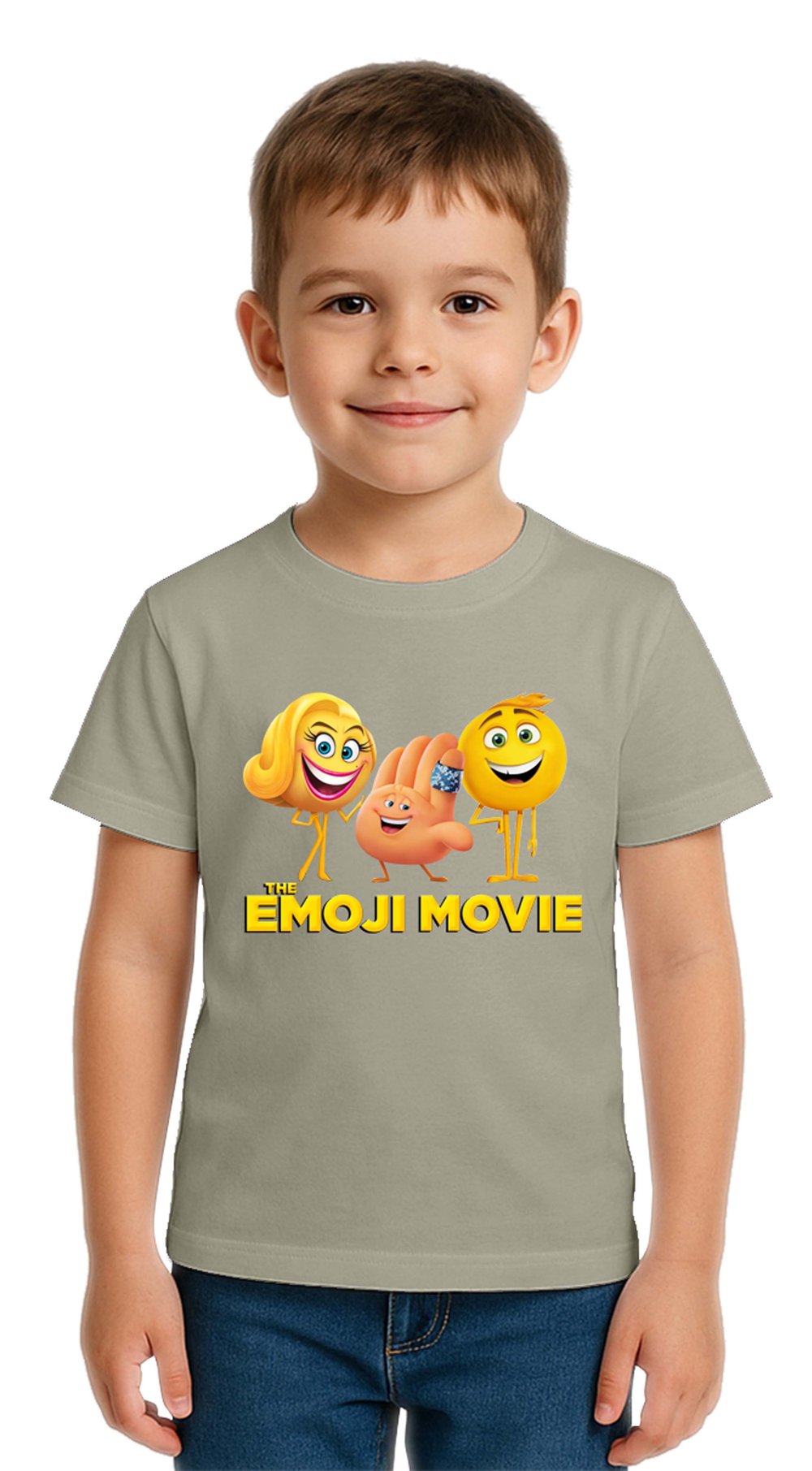 Unisex Emoji baskılı Çocuk Tişört pamuklu penye kumaş