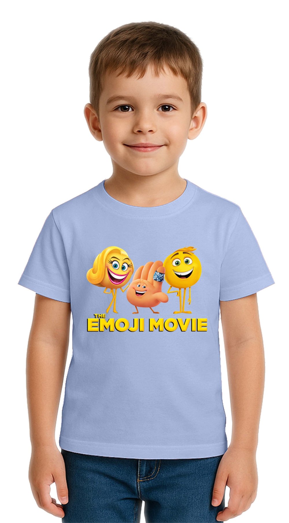 Unisex Emoji baskılı Çocuk Tişört pamuklu penye kumaş