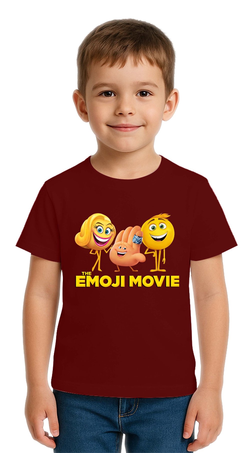 Unisex Emoji baskılı Çocuk Tişört pamuklu penye kumaş