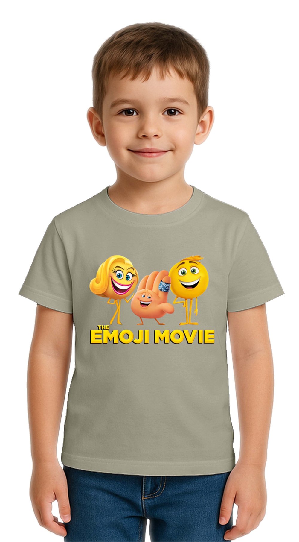 Unisex Emoji baskılı Çocuk Tişört pamuklu penye kumaş