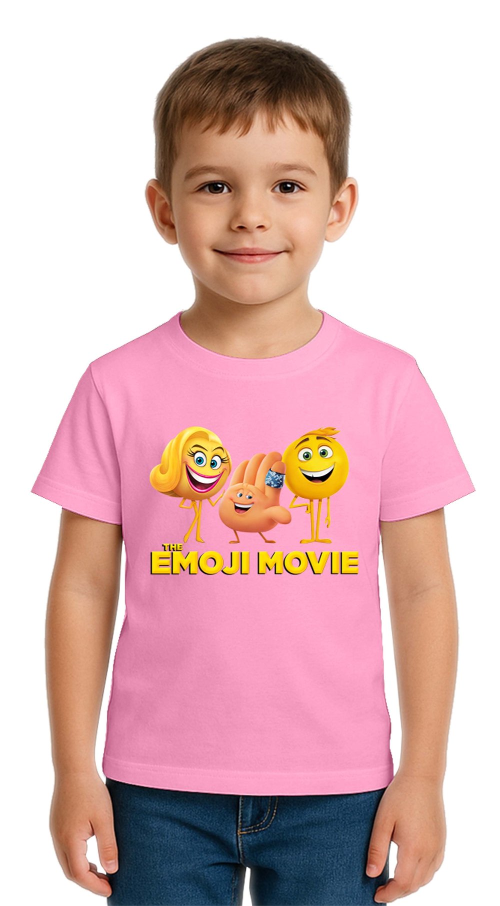 Unisex Emoji baskılı Çocuk Tişört pamuklu penye kumaş