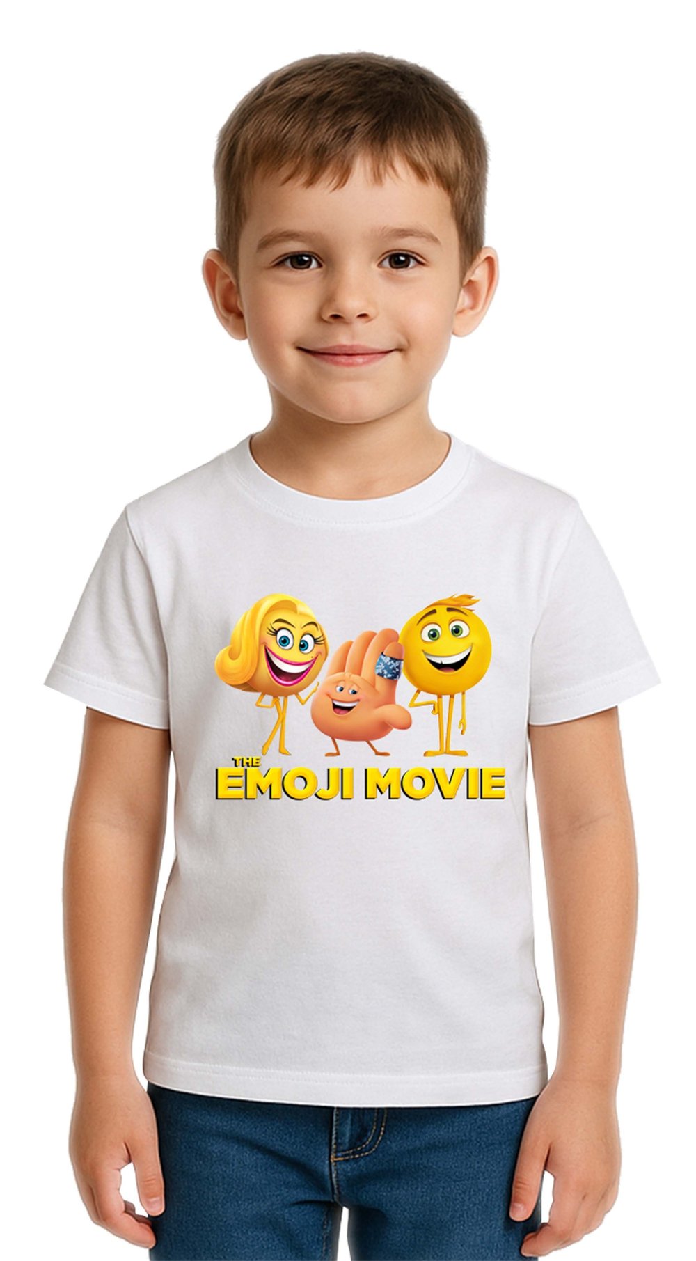 Unisex Emoji baskılı Çocuk Tişört pamuklu penye kumaş