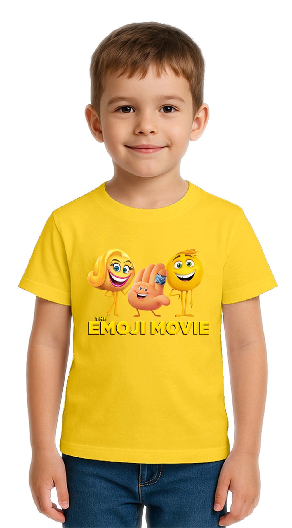 Unisex Emoji baskılı Çocuk Tişört pamuklu penye kumaş
