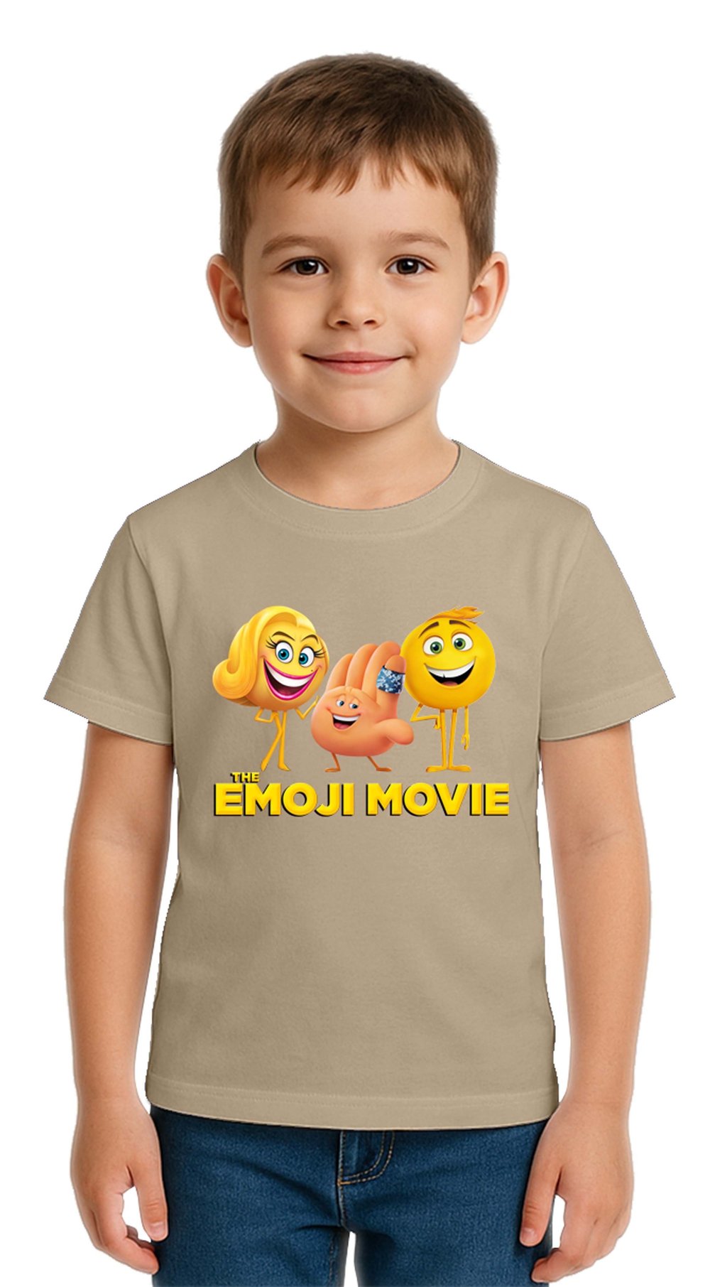 Unisex Emoji baskılı Çocuk Tişört pamuklu penye kumaş
