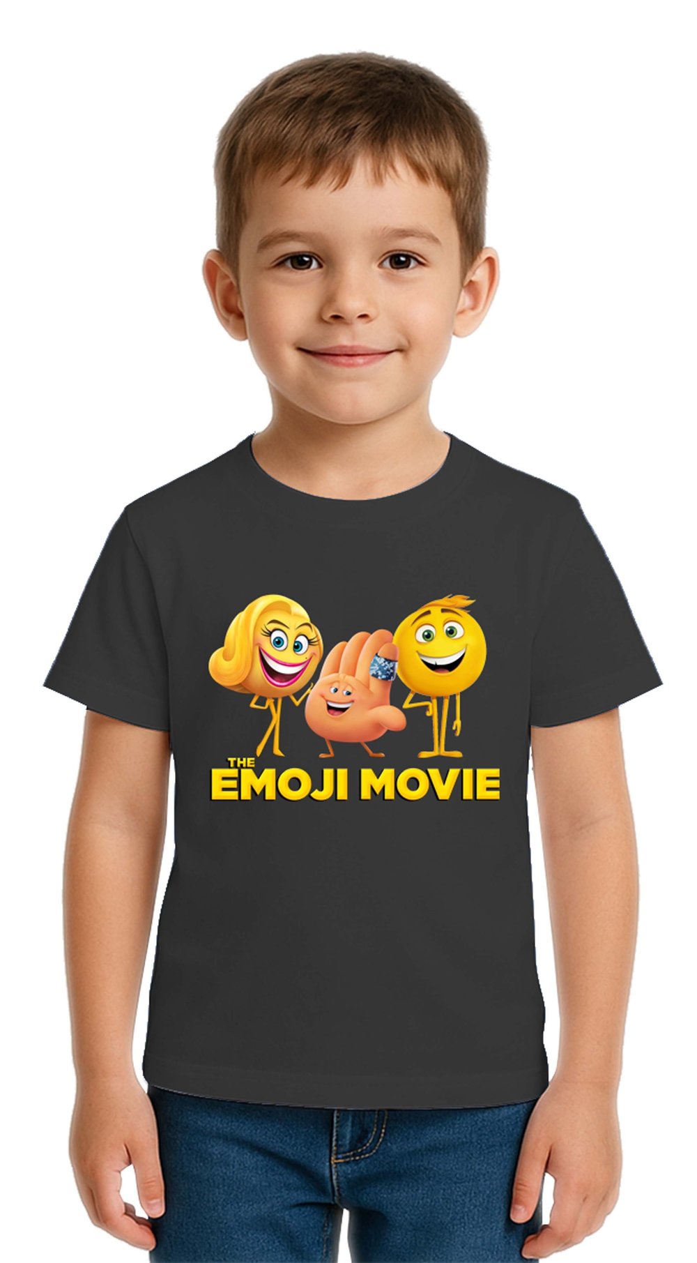 Unisex Emoji baskılı Çocuk Tişört pamuklu penye kumaş