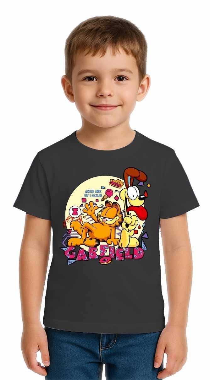 Unisex Garfıeld Baskılı Çocuk Tişört pamuklu penye kumaş