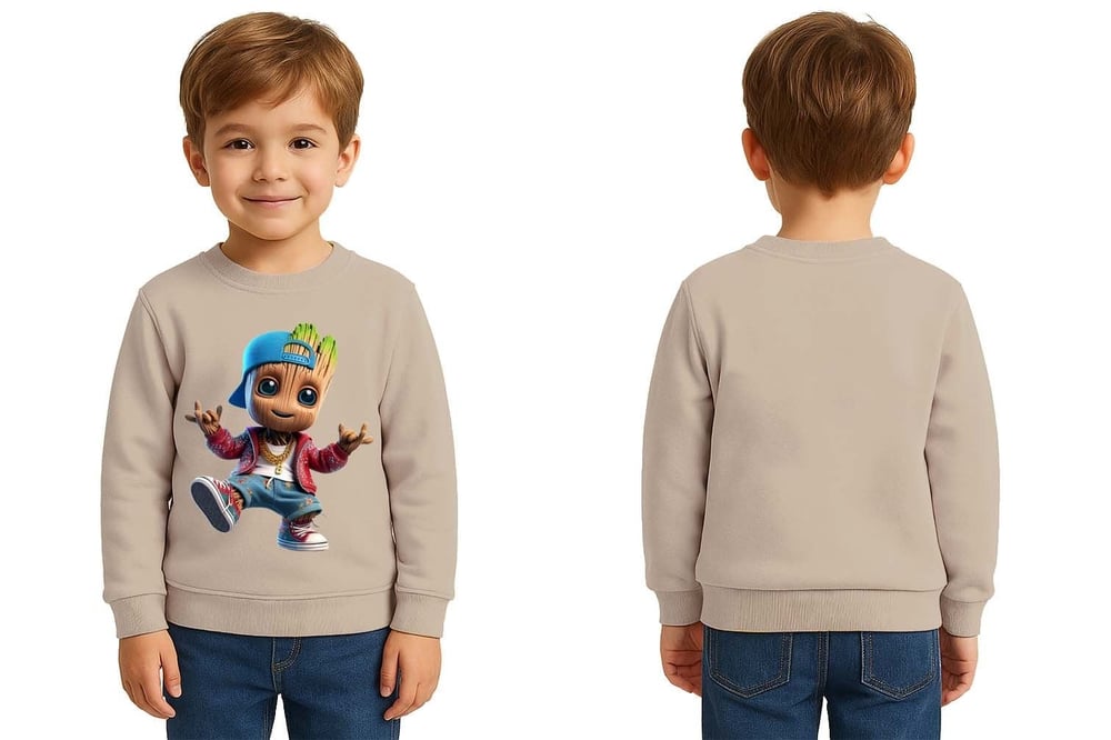 Unisex Groot Baskılı Çocuk Swaetshirt 3 İplik Şardonlu