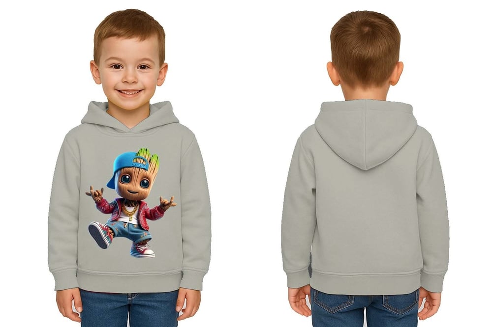 Unisex Groot Baskılı Çocuk Swaetshirt Kapüşonlu 3 İplik Şardonlu