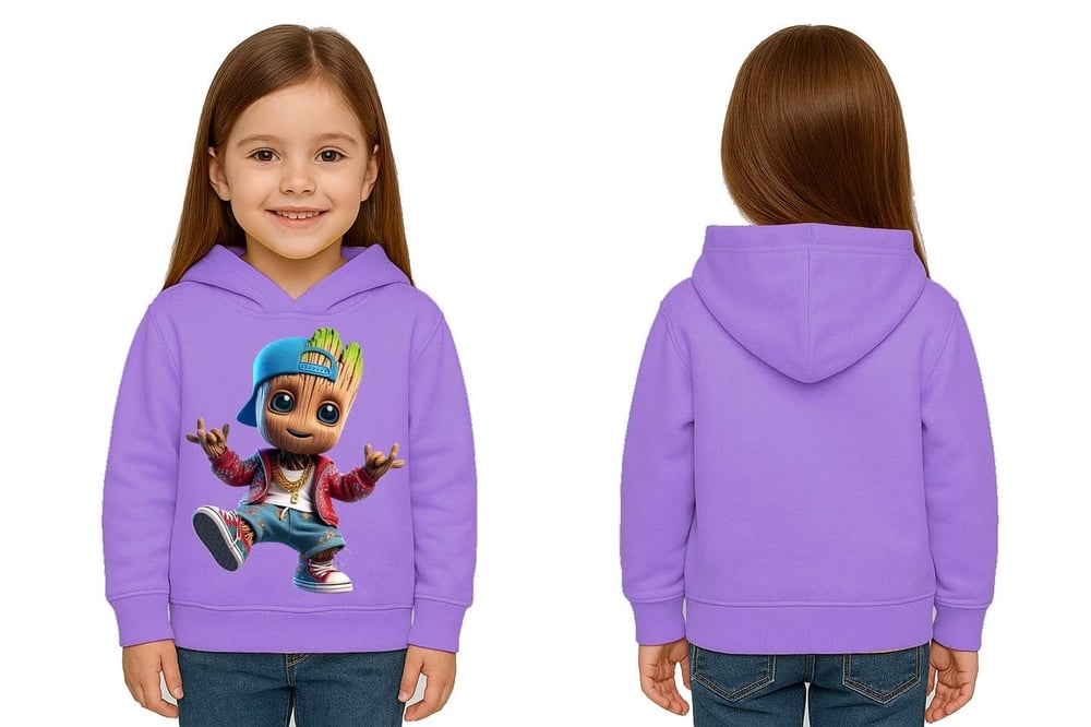 Unisex Groot Baskılı Çocuk Swaetshirt Kapüşonlu 3 İplik Şardonlu