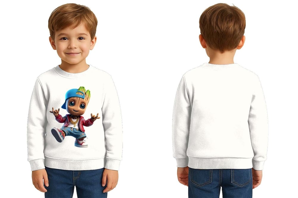 Unisex Groot Baskılı Çocuk Swaetshirt 3 İplik Şardonlu