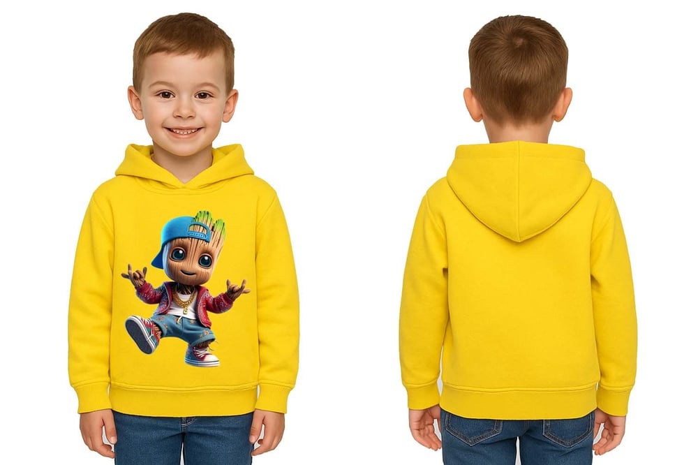Unisex Groot Baskılı Çocuk Swaetshirt Kapüşonlu 3 İplik Şardonlu
