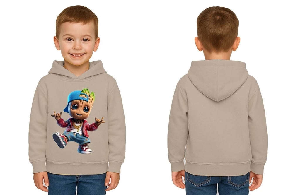 Unisex Groot Baskılı Çocuk Swaetshirt Kapüşonlu 3 İplik Şardonlu