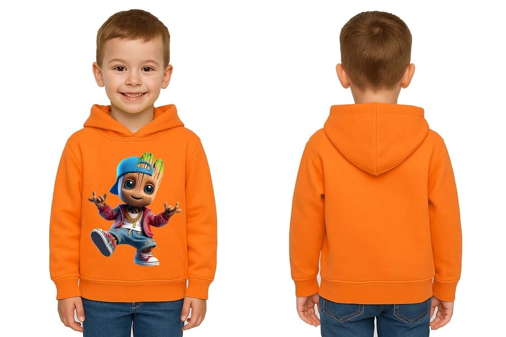 Unisex Groot Baskılı Çocuk Swaetshirt Kapüşonlu 3 İplik Şardonlu