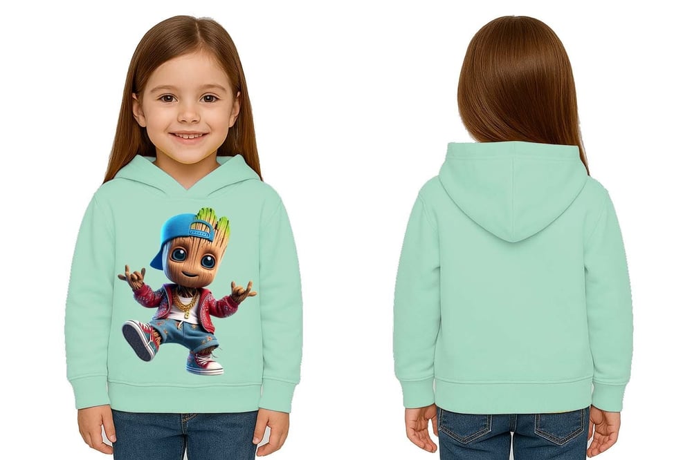Unisex Groot Baskılı Çocuk Swaetshirt Kapüşonlu 3 İplik Şardonlu