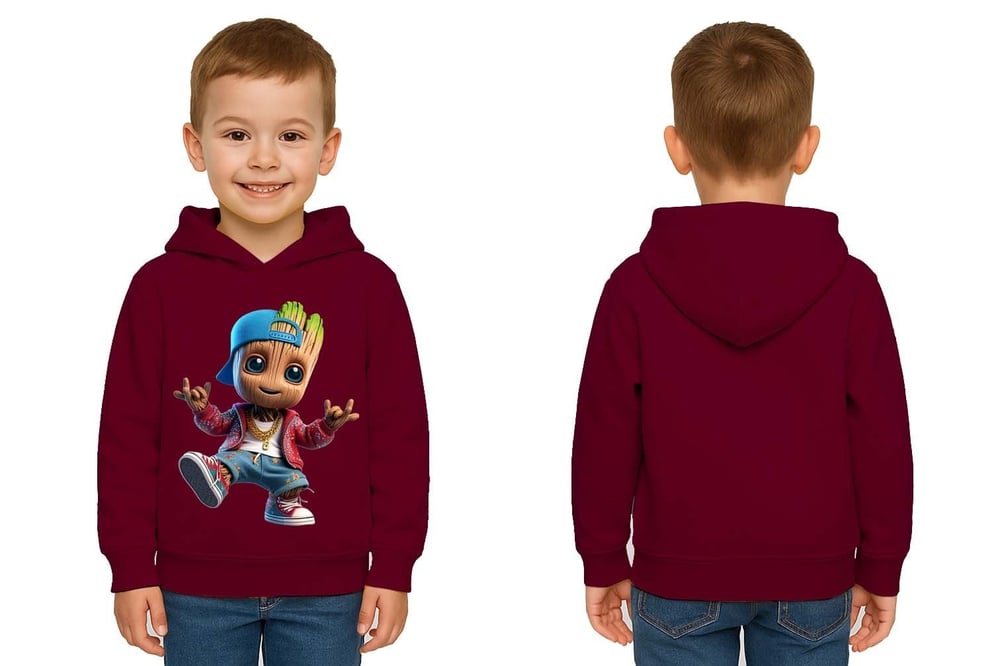 Unisex Groot Baskılı Çocuk Swaetshirt Kapüşonlu 3 İplik Şardonlu