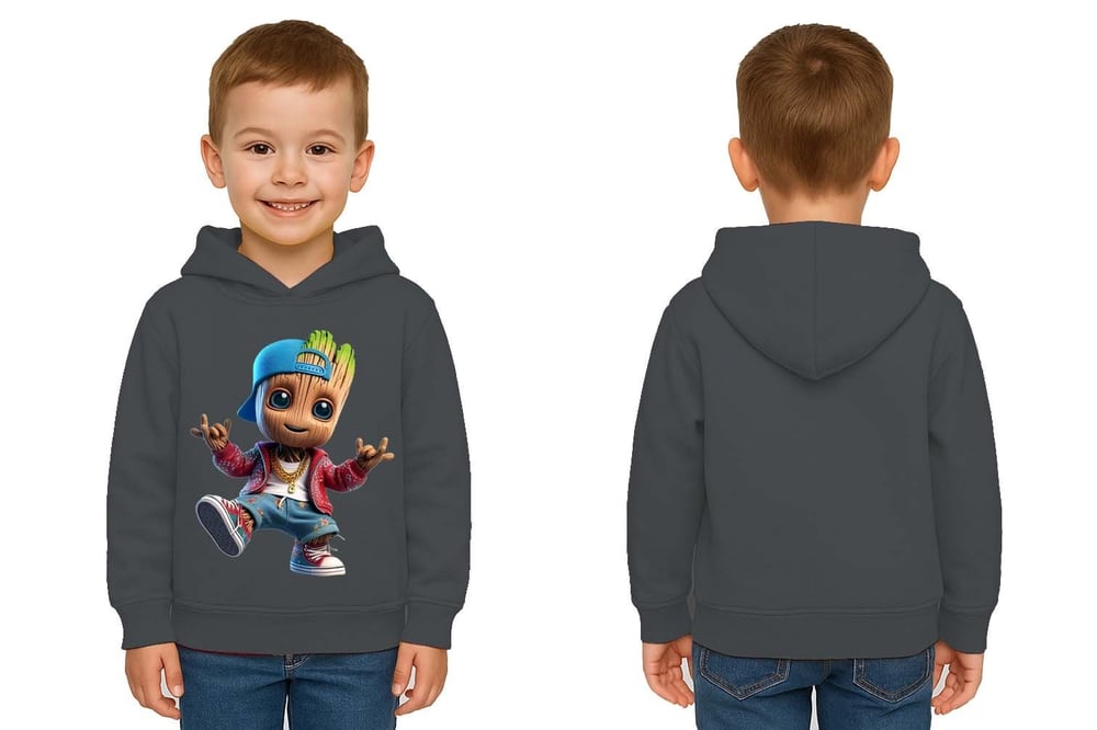 Unisex Groot Baskılı Çocuk Swaetshirt Kapüşonlu 3 İplik Şardonlu