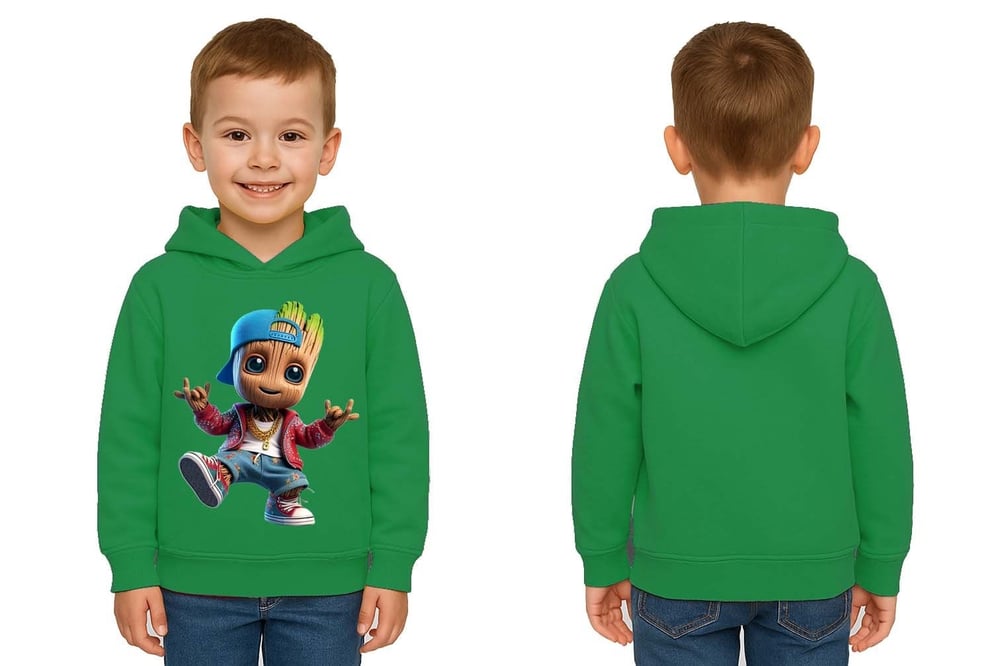 Unisex Groot Baskılı Çocuk Swaetshirt Kapüşonlu 3 İplik Şardonlu