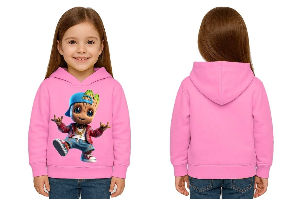 Unisex Groot Baskılı Çocuk Swaetshirt Kapüşonlu 3 İplik Şardonlu