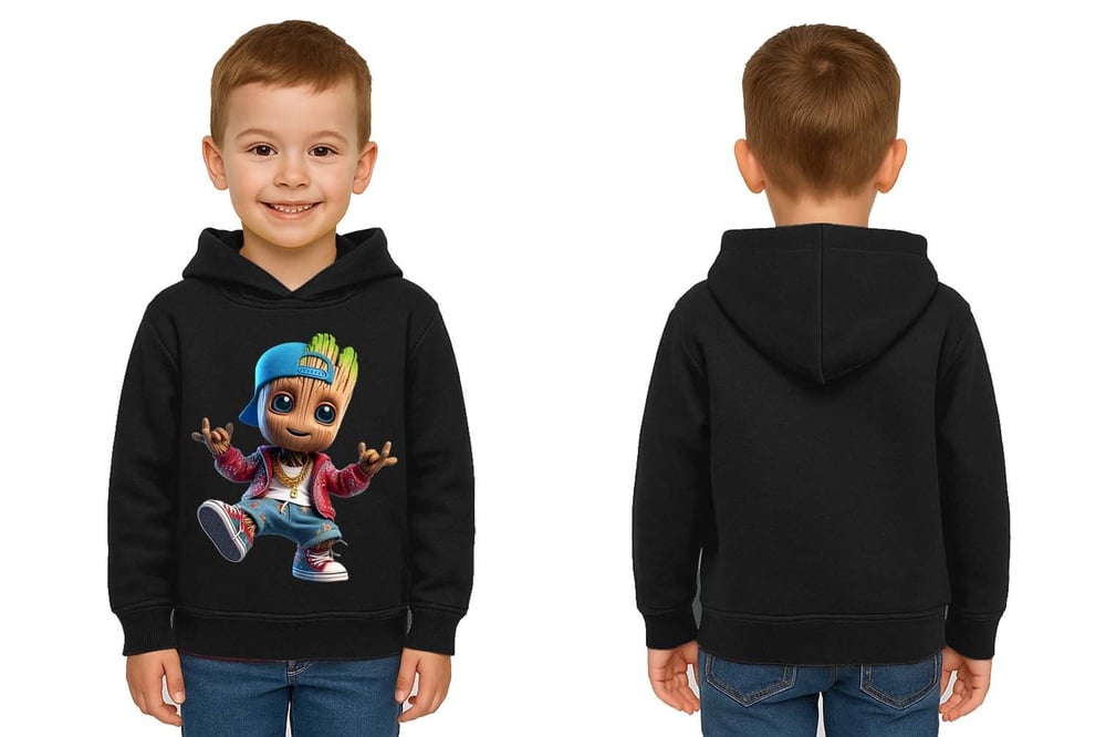 Unisex Groot Baskılı Çocuk Swaetshirt Kapüşonlu 3 İplik Şardonlu