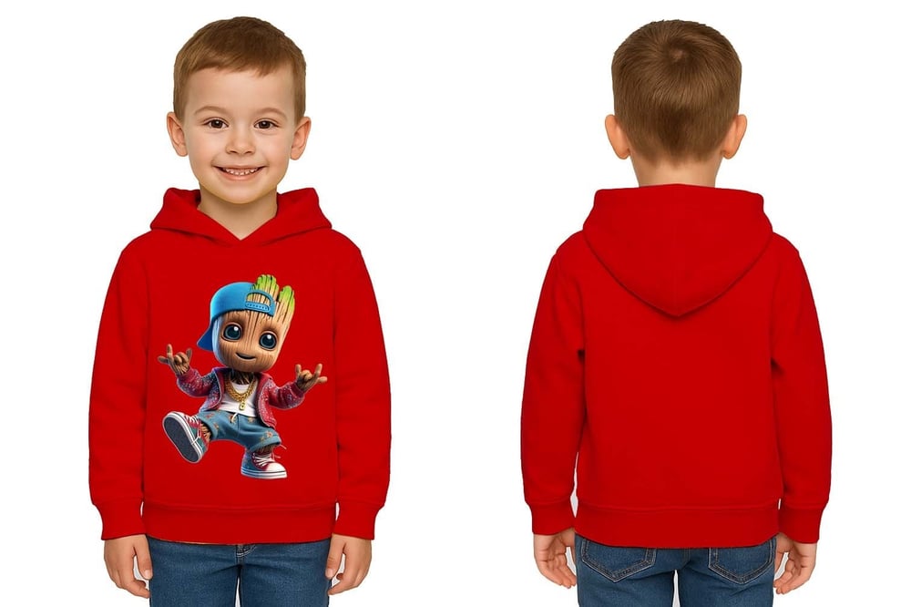 Unisex Groot Baskılı Çocuk Swaetshirt Kapüşonlu 3 İplik Şardonlu