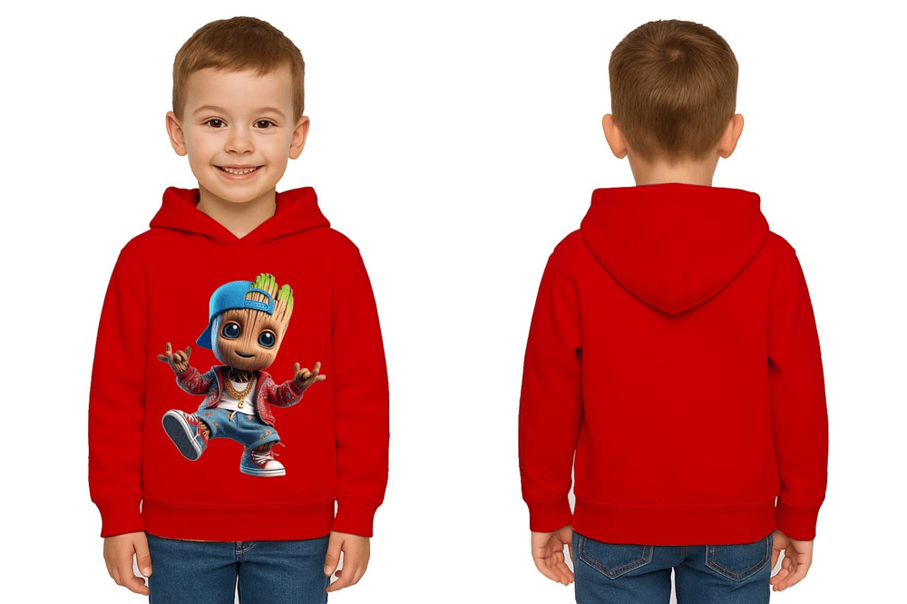 Unisex Groot Baskılı Çocuk Swaetshirt Kapüşonlu 3 İplik Şardonlu
