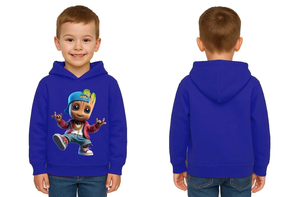Unisex Groot Baskılı Çocuk Swaetshirt Kapüşonlu 3 İplik Şardonlu