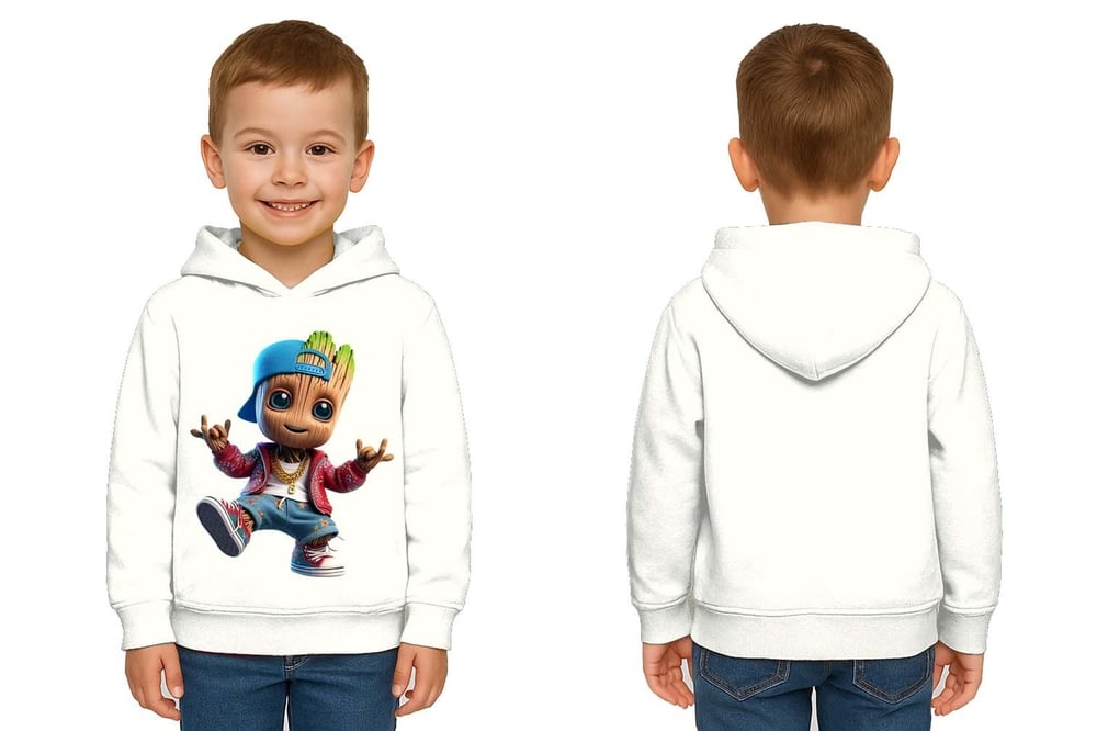 Unisex Groot Baskılı Çocuk Swaetshirt Kapüşonlu 3 İplik Şardonlu