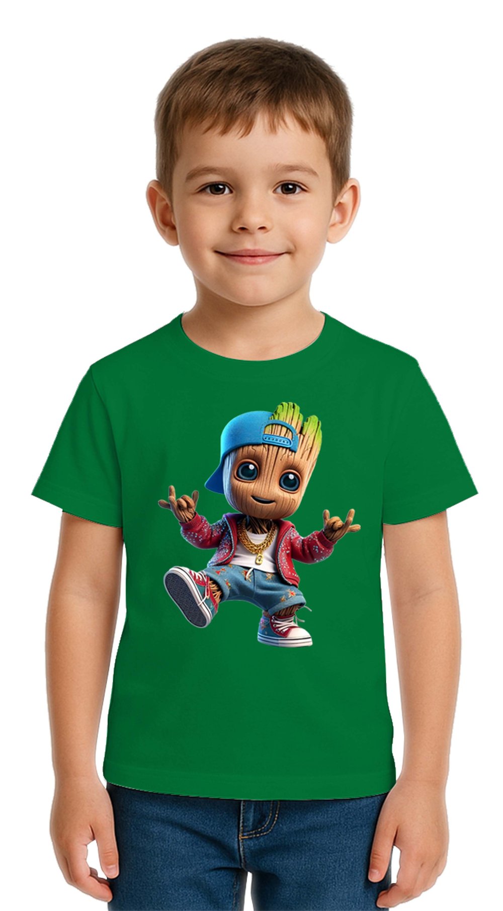Unisex Groot Baskılı Çocuk Tişört pamuklu penye kumaş