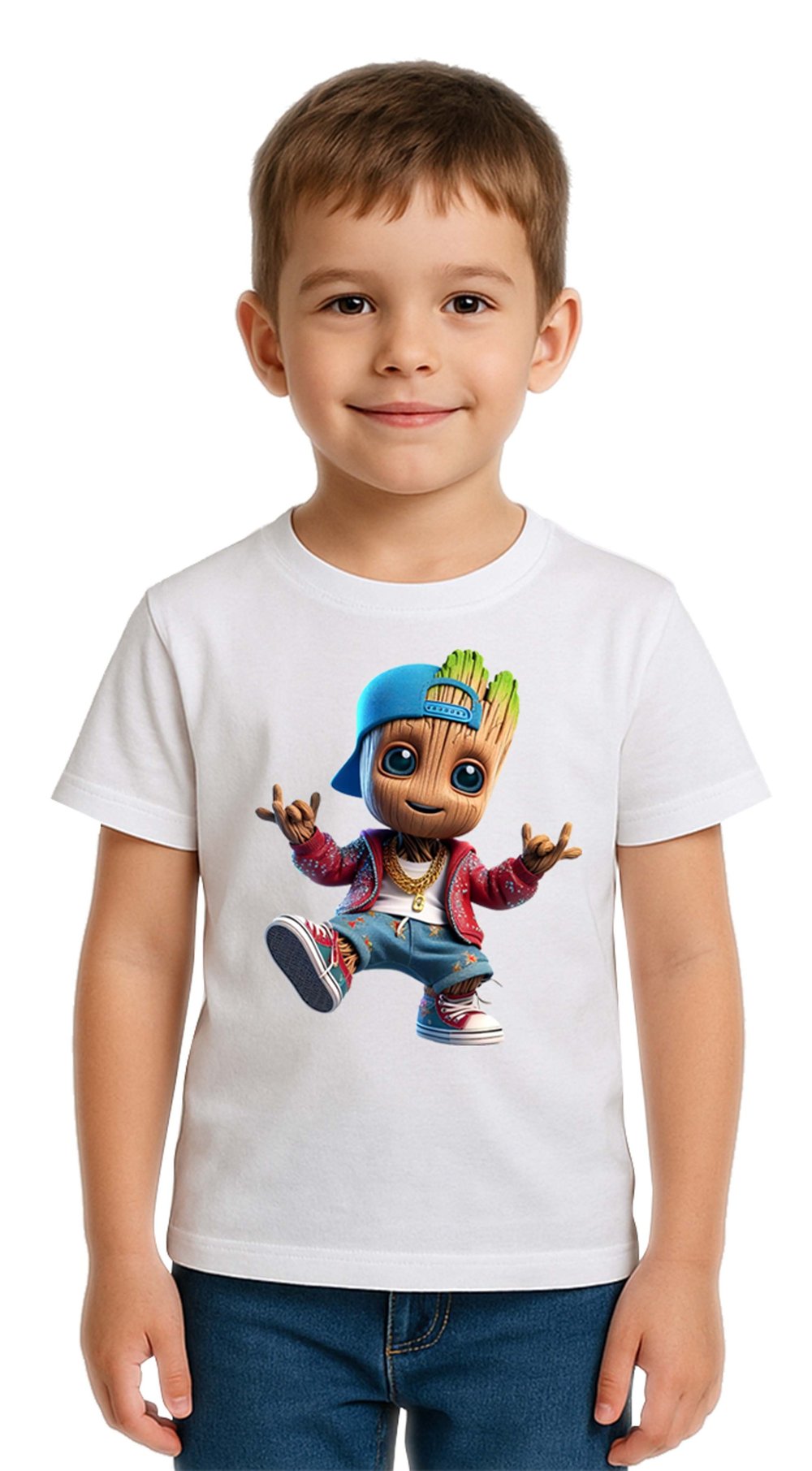 Unisex Groot Baskılı Çocuk Tişört pamuklu penye kumaş