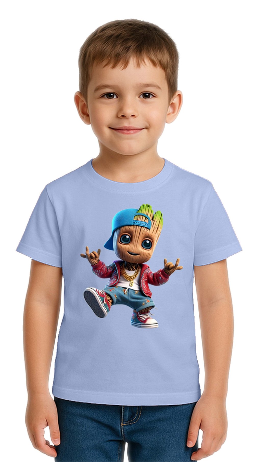 Unisex Groot Baskılı Çocuk Tişört pamuklu penye kumaş