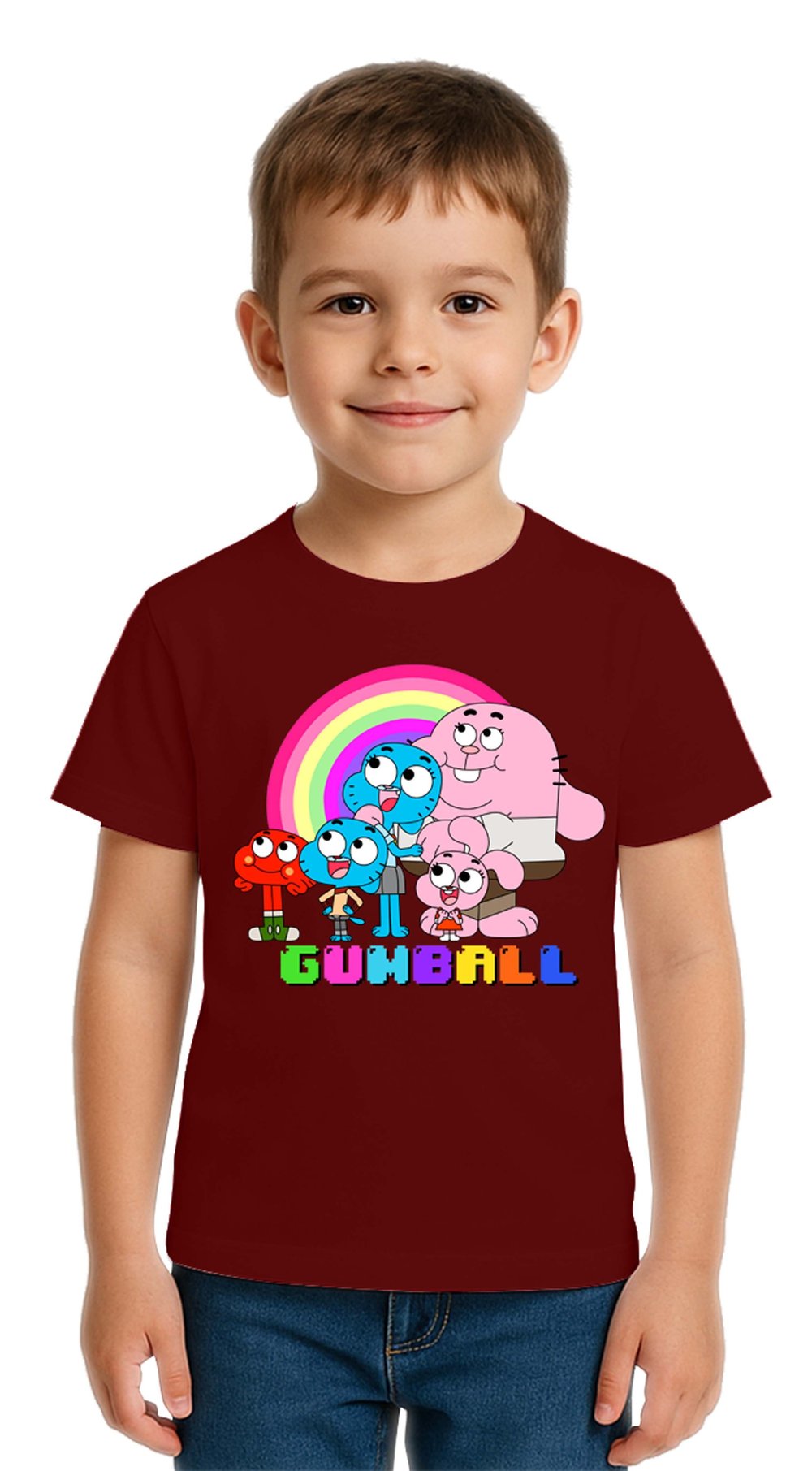 Unisex gumball baskılı Çocuk Tişört pamuklu penye kumaş