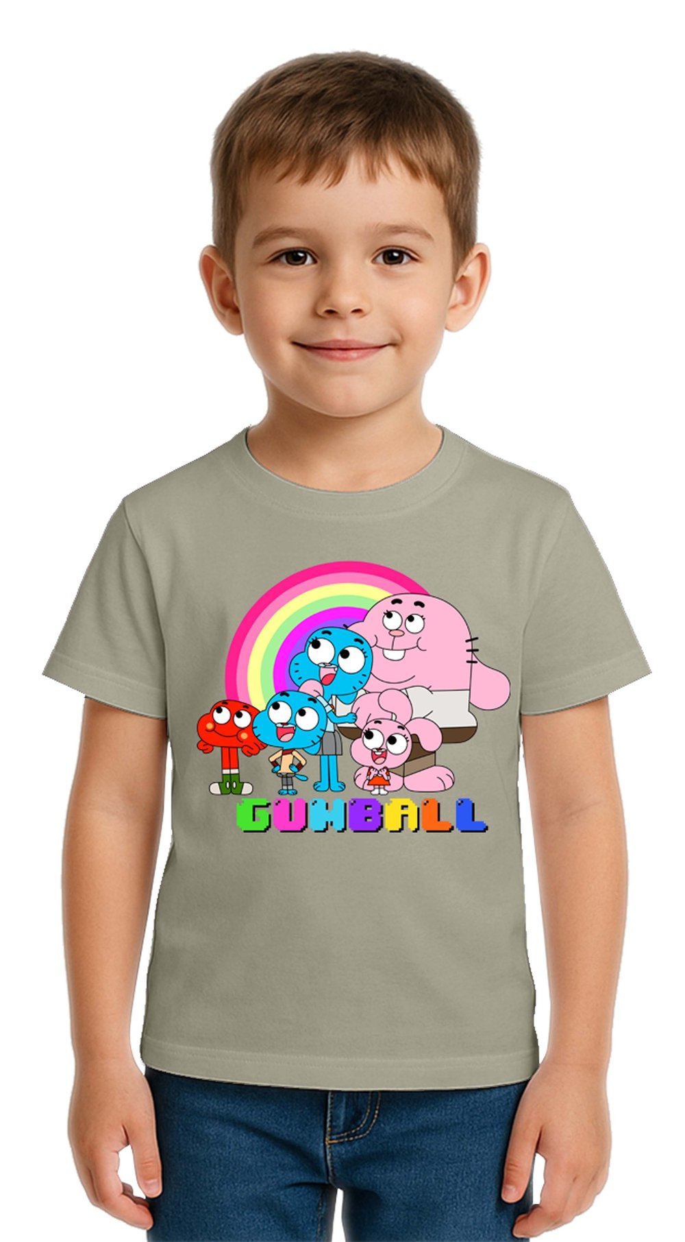 Unisex gumball baskılı Çocuk Tişört pamuklu penye kumaş