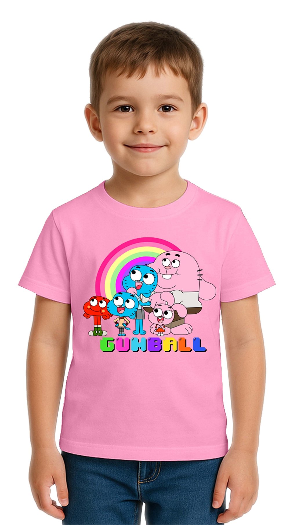Unisex gumball baskılı Çocuk Tişört pamuklu penye kumaş