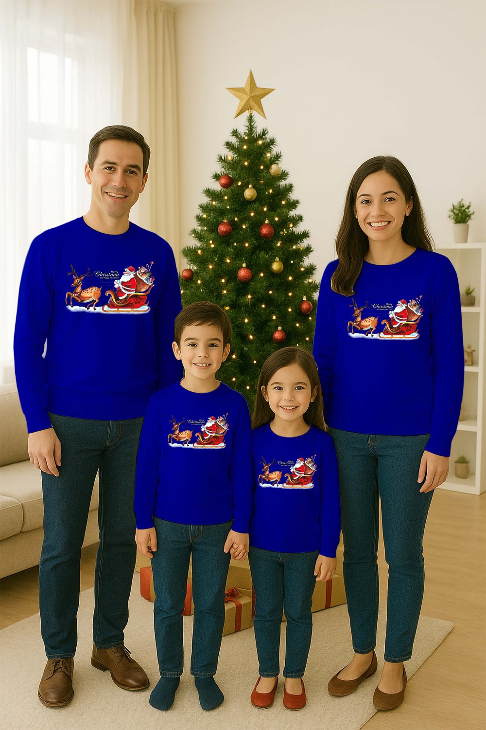 Unisex Happy New Year Yılbaşı Baskılı Yetişkin ve Çocuk Sweatshirt 3 İplik Şardonlu Kumaş
